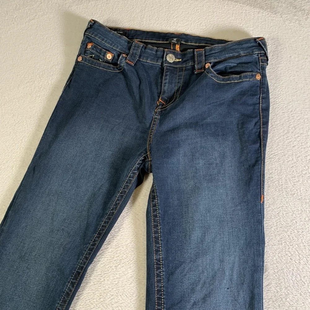 True Religion Billie Mid Rise‎ Straight Jeans Womens 32 Blue Dark Wash Stretch